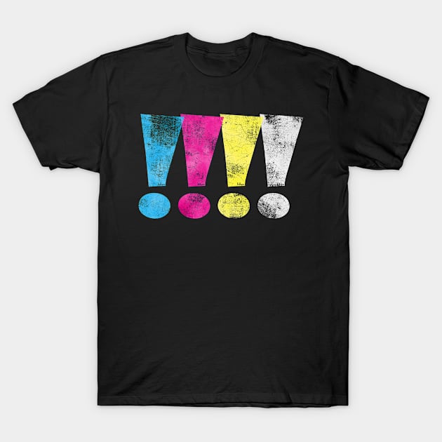 Distressed CMYW Whee! Exclamation Points T-Shirt by wheedesign